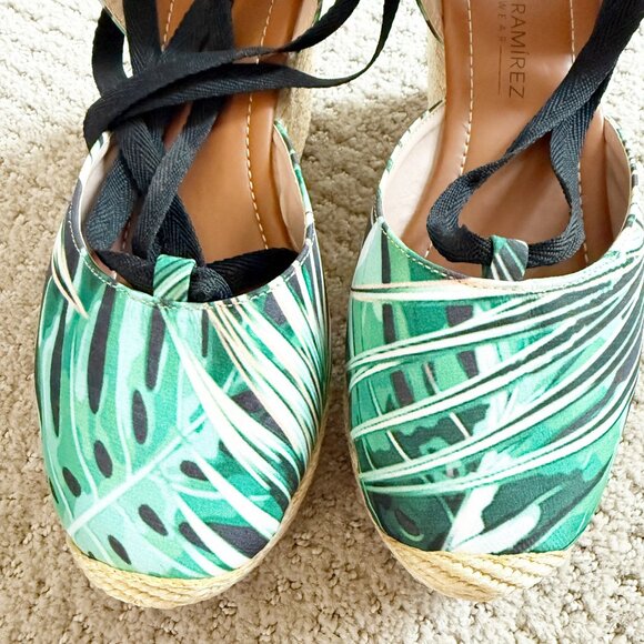 PATRICIA RAMIREZ SWIMWEAR PALM LEAF Ankle Wrap Platform Espadrille Sandal - Picture 11 of 12
